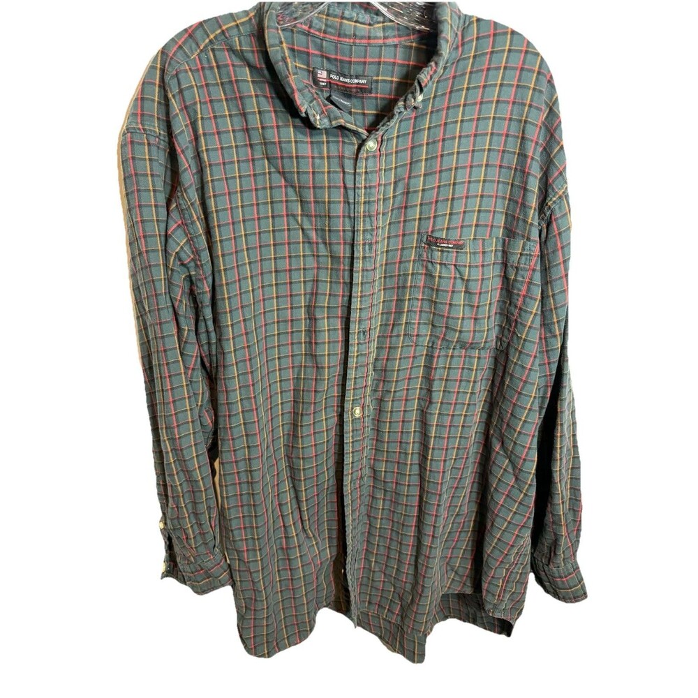 Vintage Black Label Polo Jeans Company Men’s Plaid Shirt Size L 100% Cotton